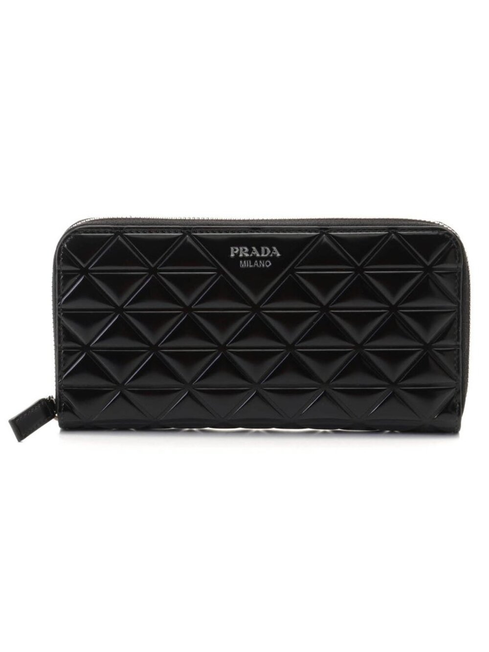 Prada Triangle Quilted Round Wallet Black Calfskin
